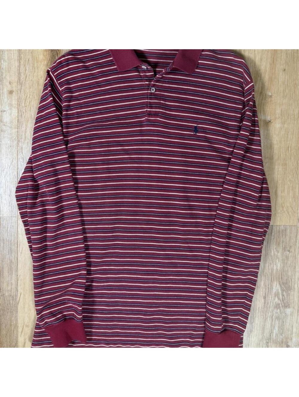 Y2K Ralph Lauren Striped Long Sleeve Polo – Red (M)